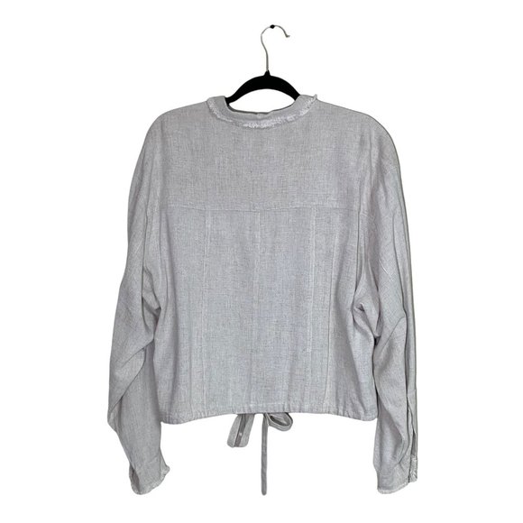 Umgee Textured Linen/Cotton Oversized Frayed Collar Draw String Waist Oatmeal Si - Picture 2 of 11